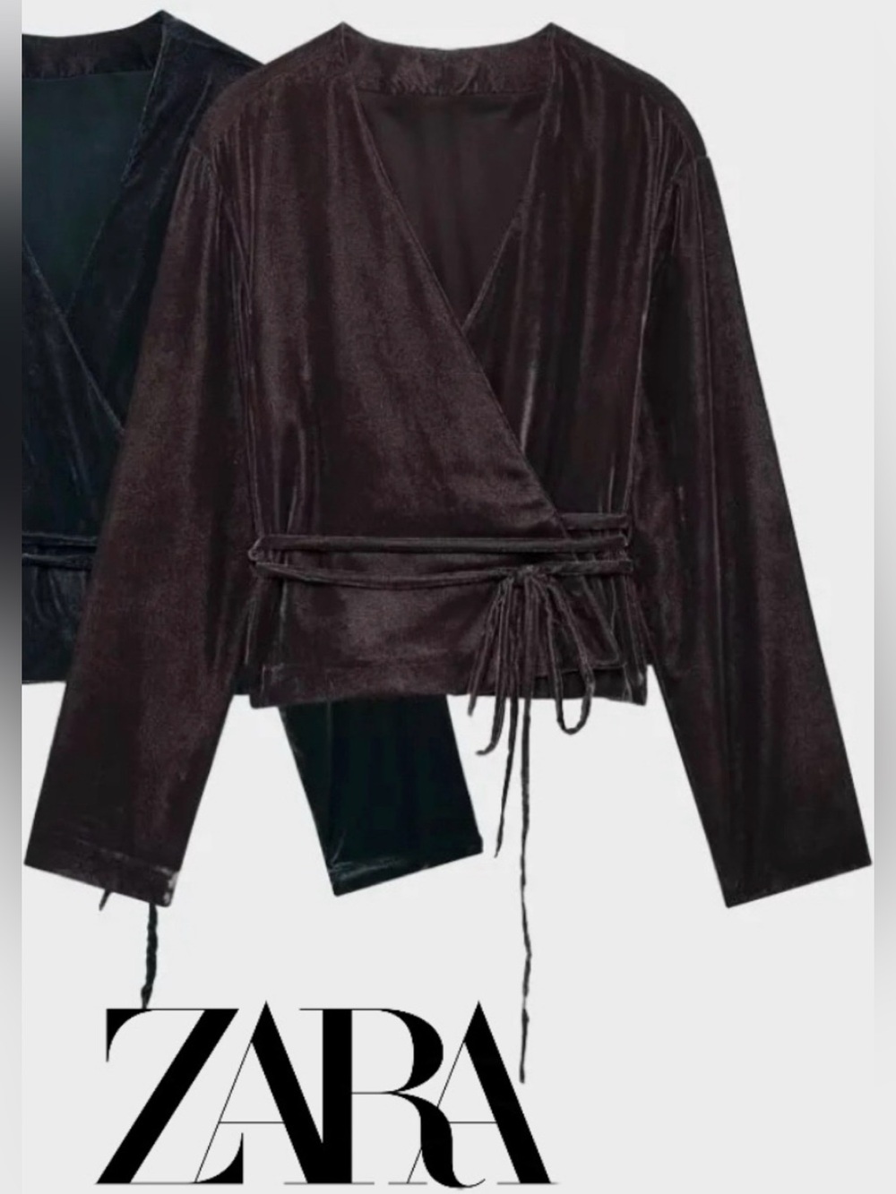 🐻 NWOT ZARA Brown Velvet Wrap Long-Sleeve Top